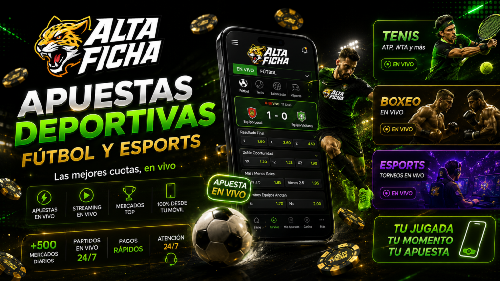 Apuestas deportivas de Altaficha con fútbol, tenis, boxeo y esports desde el celular